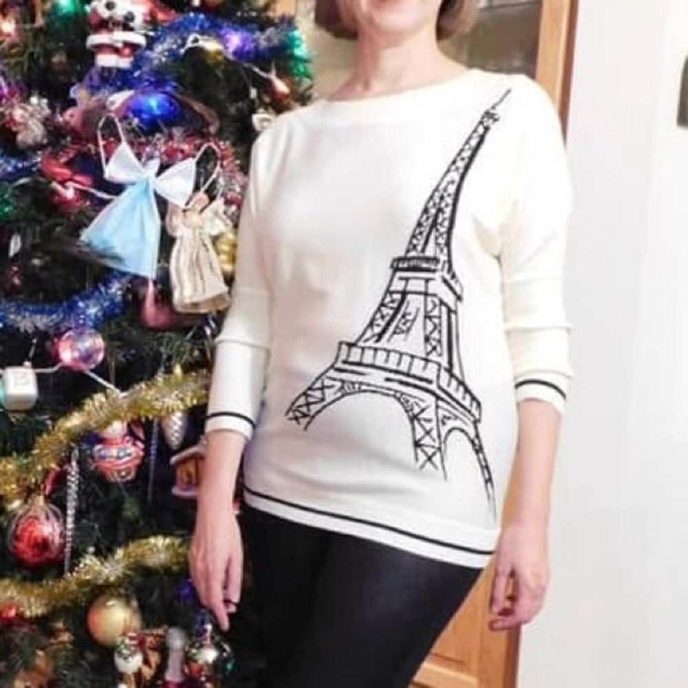 Cream Sweater with Eiffel Tower Design Catherine Malandrino for Design Nation S